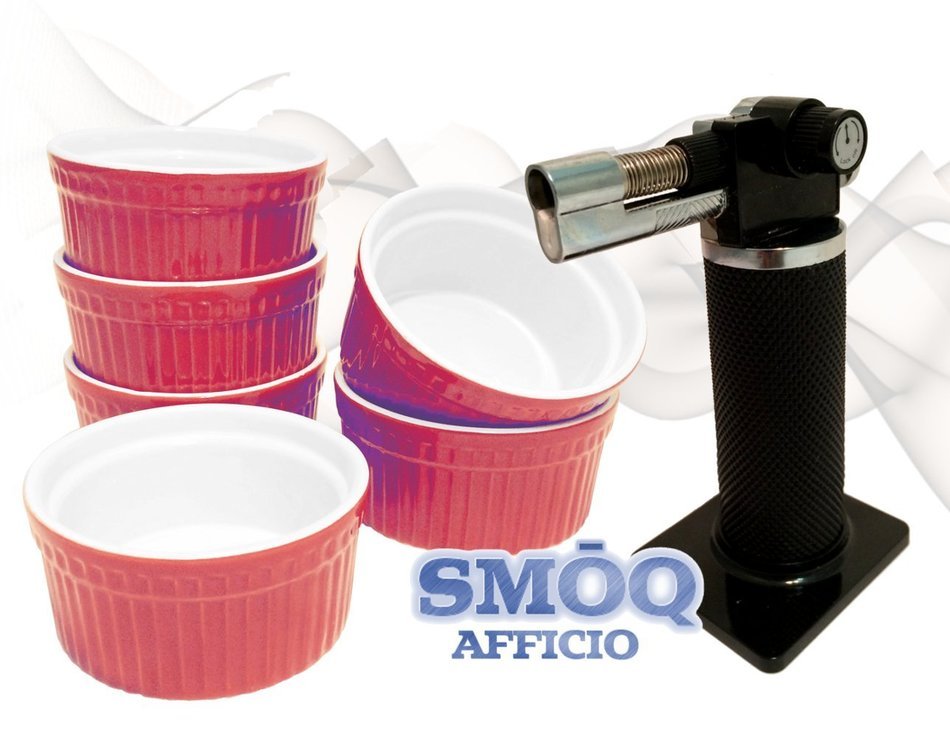 Smoq Afficio SMQ-127 Precision Culinary Torch with Creme Brulee Ramekins (Red Ramekins) N2