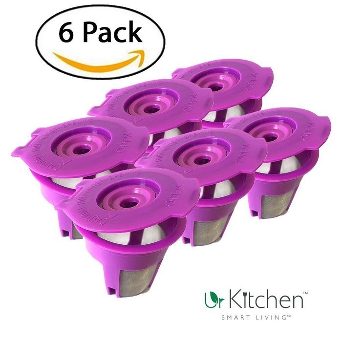 urKitchen 6 Pack Reusable K Cup Refillable Coffee Pods filters K Cups Model K200 K250 K300 K350 K400 K450 K500... N5