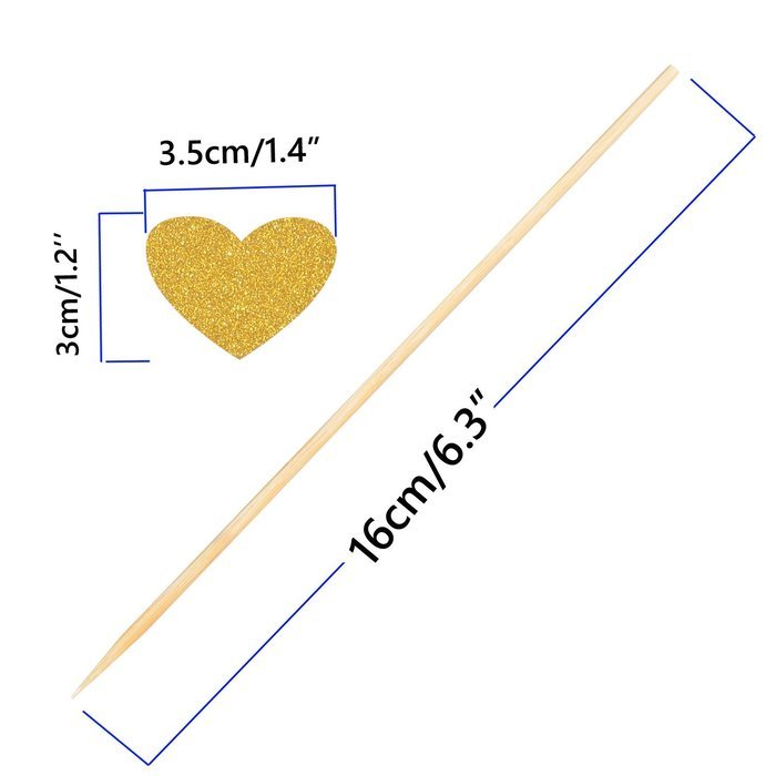 Love Heart Cupcake Toppers, Gold Glitter Heart Large Cupcake Toppers for Golden Wedding, Weddings, Bridal, Baby... N2