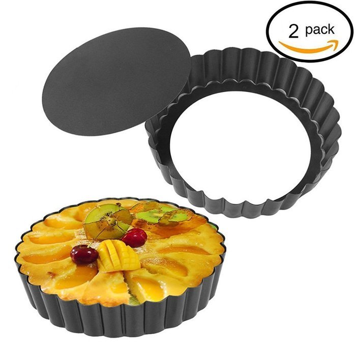Quiche Pans, Homono Commercial Grade Non Stick Removable Bottom 5 Inch Mini Tart Pans (Pack of 2)