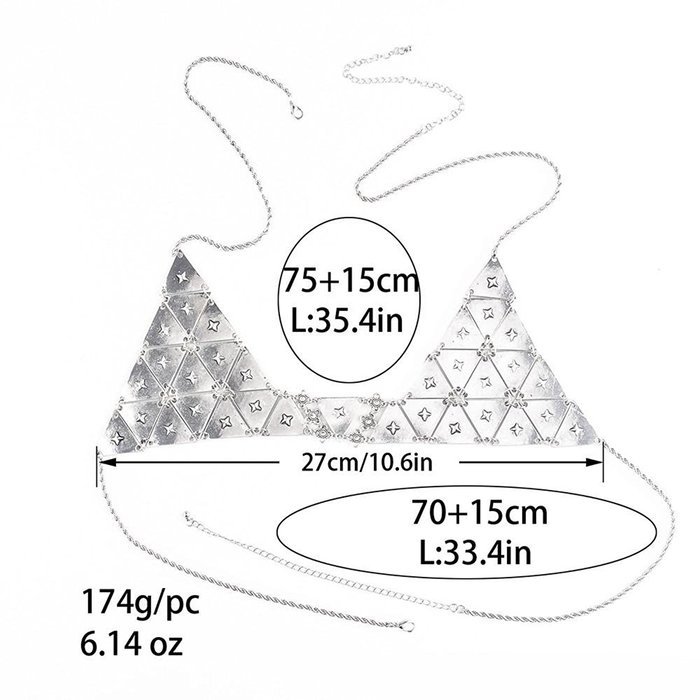 Underwear, PHOTNO Retro Fashion Silver Bra Body Sequin Necklace Chain Bikini Chain N4