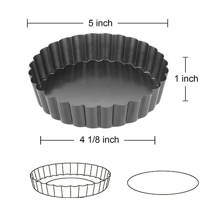 Quiche Pans, Homono Commercial Grade Non Stick Removable Bottom 5 Inch Mini Tart Pans (Pack of 6) N3