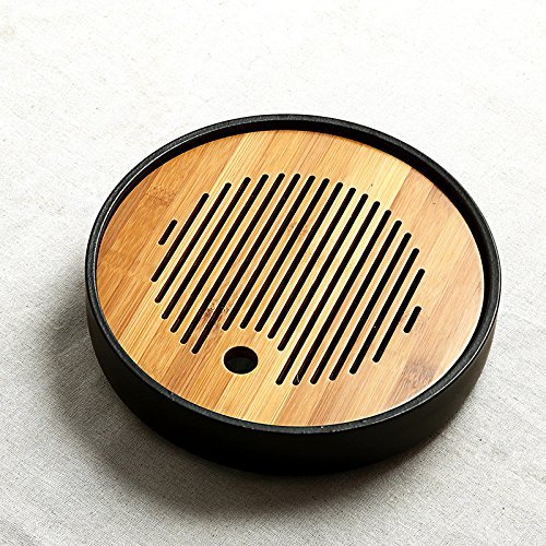 CCWY Water storage at home daily tea round Fang Gan tray Kung Fu bamboo ceramic tea set four small trays,Stoneware... N6