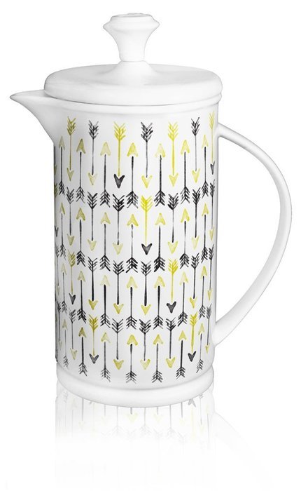 The French Press Coffee Company Porcelain & Stainless Steel Bow-handle French Press - Borders Orange N4