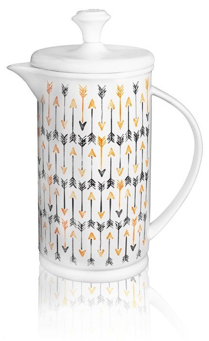 The French Press Coffee Company Porcelain & Stainless Steel Bow-handle French Press - Borders Orange N8
