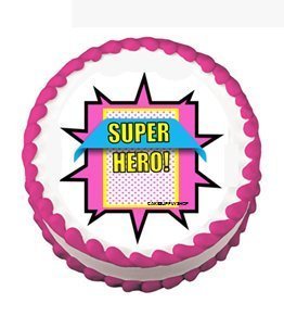 CakeSupplyShop Item#24520 Girl's Super Hero Pink Theme Edible Cake Decoration Topper