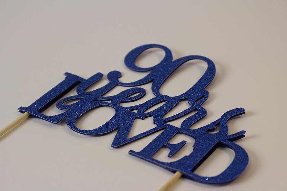 All About Details Blue 90-Years-Loved Cake Topper N3