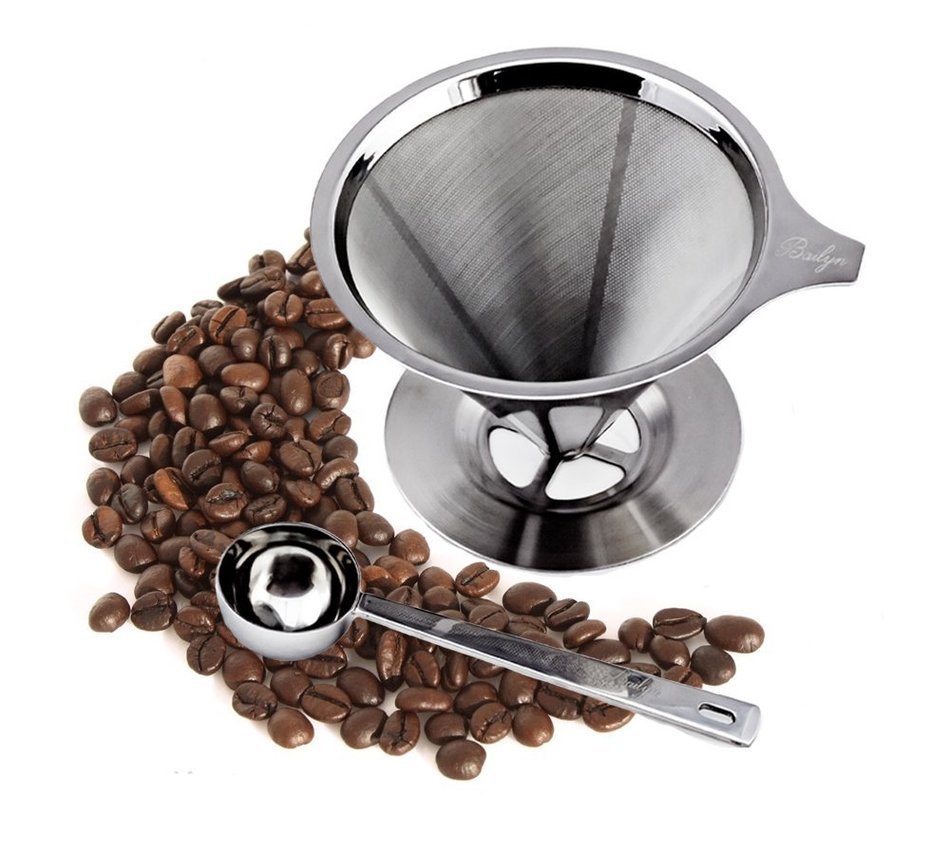 Bailyn 304 Stainless Steel Pour Over Coffee filter with coffee scoop, 18/8 double mesh permanent reusable coffee... N3