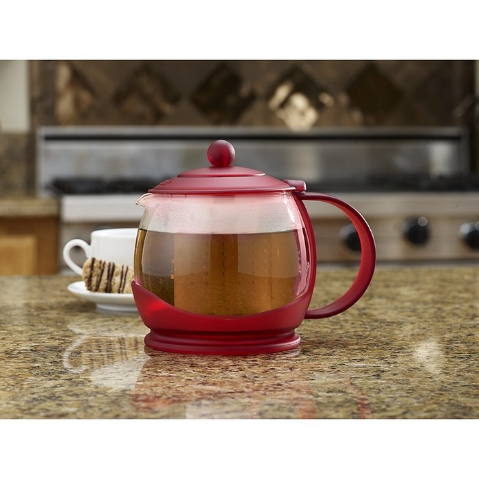 BonJour Tea "Prosperity" Borosilicate Glass Teapot with Plastic Frame, 42-Ounce, Black N8