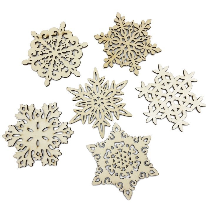 Mziart Set of 6 Snowflake Wood Coasters for Drinks and Coffee, Christmas Cup Mat, Gift Worthy N6