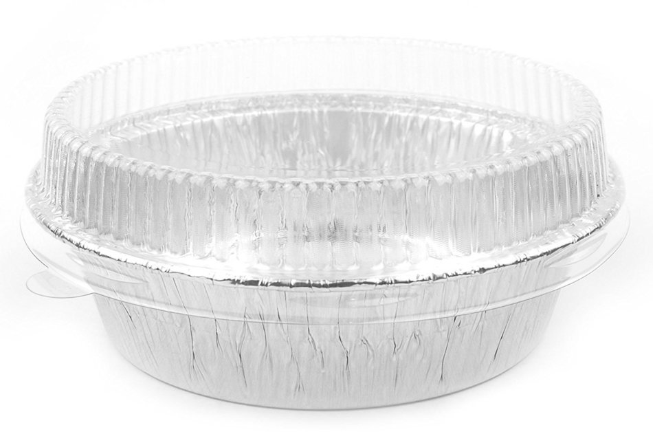 Foil 5 6/8 " Tart Pan Aluminum Foil Mini Pot Pie Tin with Plastic Lids 10 Sets