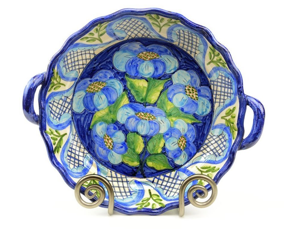 Hand-Painted Ceramic Pie Dish, Mediterranean Blue and Green N3