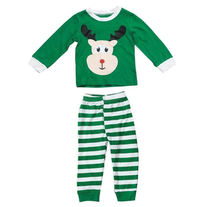 Sleepwear ,BeautyVan Kid Baby Christmas Elk Print Stripe Long Sleeve Top Shirt+Pants Outfits Set (130, Green) N14