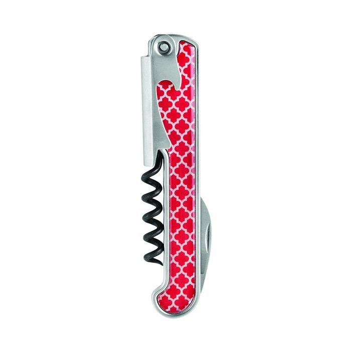 True by True Fabrications Noble Red and Silver Brocade Print Professional Corkscrew, Restaurant Waiter Style,...
