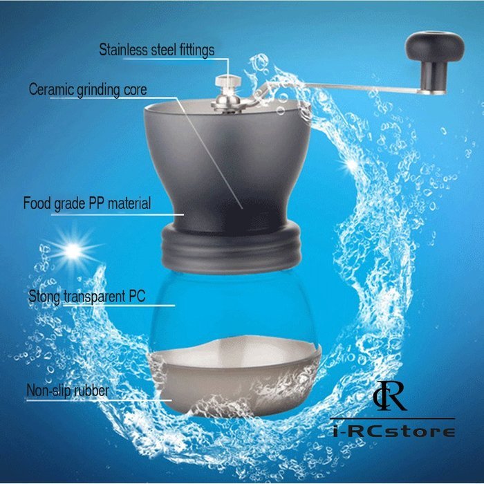RC Professional Manual Ceramic Burr Coffee Grinder, Hand-crank Coffee Mill, Includes Brush, Black N33