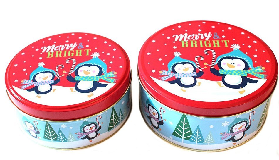 Christmas Holiday Round Nesting Cookie Gift Tins - Set of 2 - 6.5" x 3" and 6" x 2.5" N21
