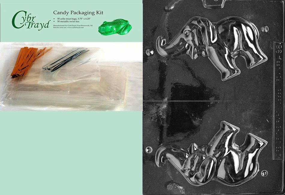 Cybrtrayd MdK50-A096 3D Elephant Animal Chocolate Candy Mold with Packaging Kit