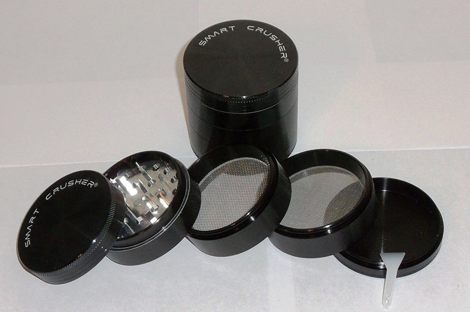 Authentic SMART CRUSHER 5 Piece Herb Spice Coffee Tobacco Pollen Grinder +Free Pollen Scraper (2.5 Premium Black) N2