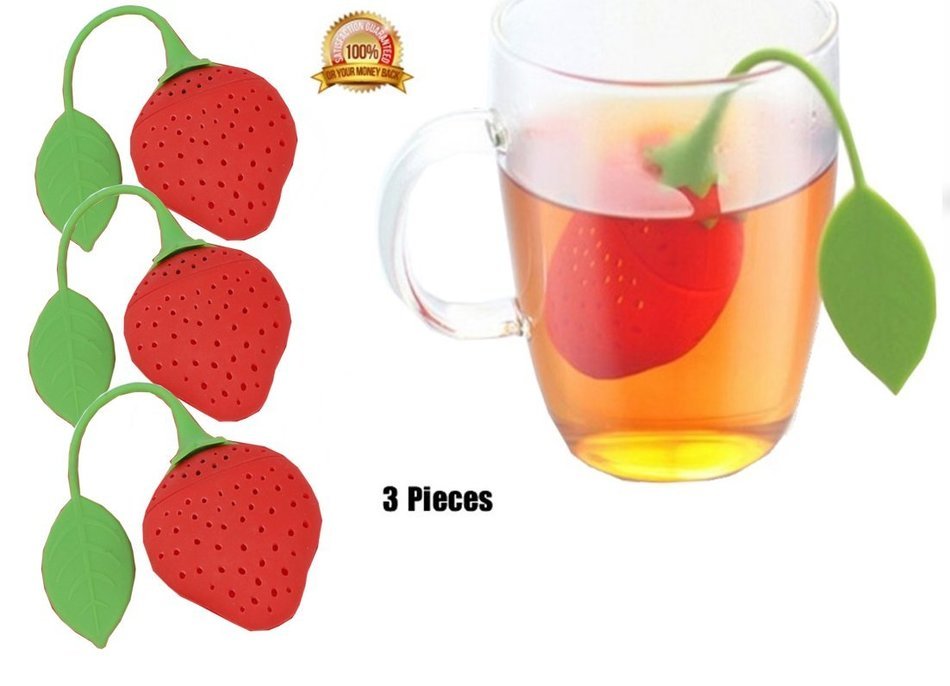 Ved-Mart&copy; Silicone Tea Infusers Fine Filter 3 Sets In One, Super Cute Strawberry Design Red, Teapot Teacup Tea-filter N4