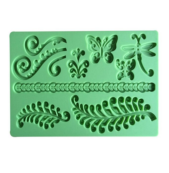 Generic 15219 Lace Embossing Pad Double Sugar Moulds Butterfly Wheat Mold Silicone Fondant Molds - Green