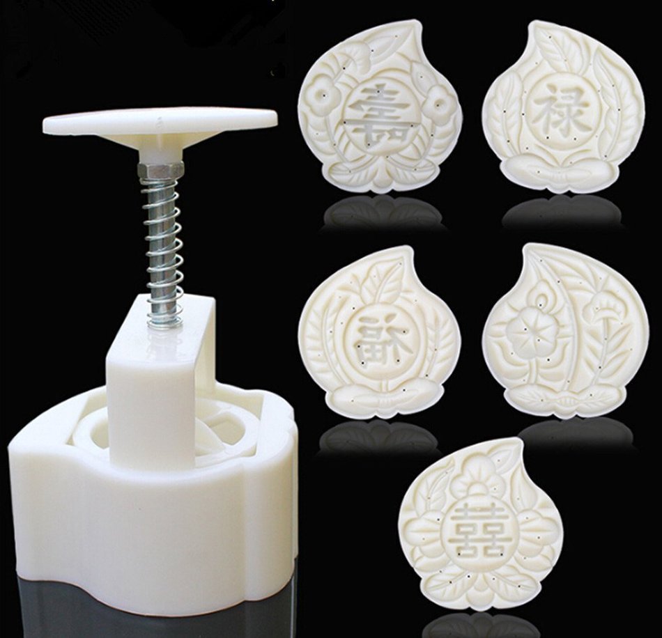 Peach shape Moon Cake Pastry Mold Hand Pressure 125g One Barrel 5 Peach piece baking mold for Mid-Autumn
