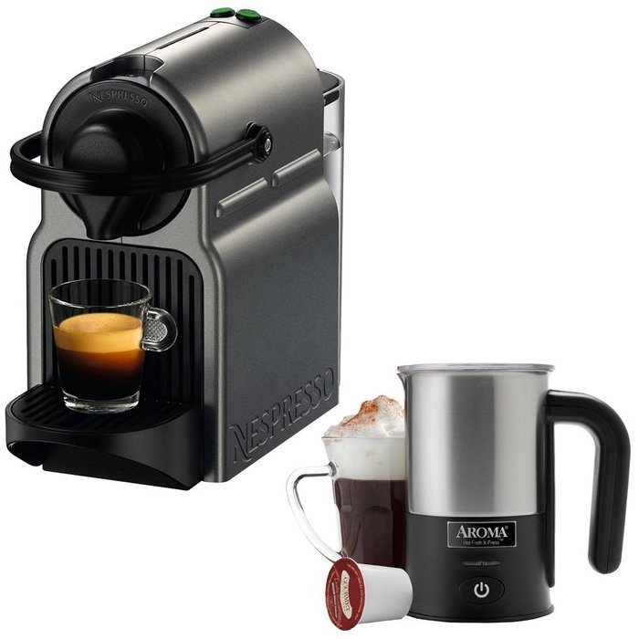 Nespresso Inissia Espresso Maker - Titan (C40-US-TI-NE) with Aroma Stainless Steel One Serving Milk Frother
