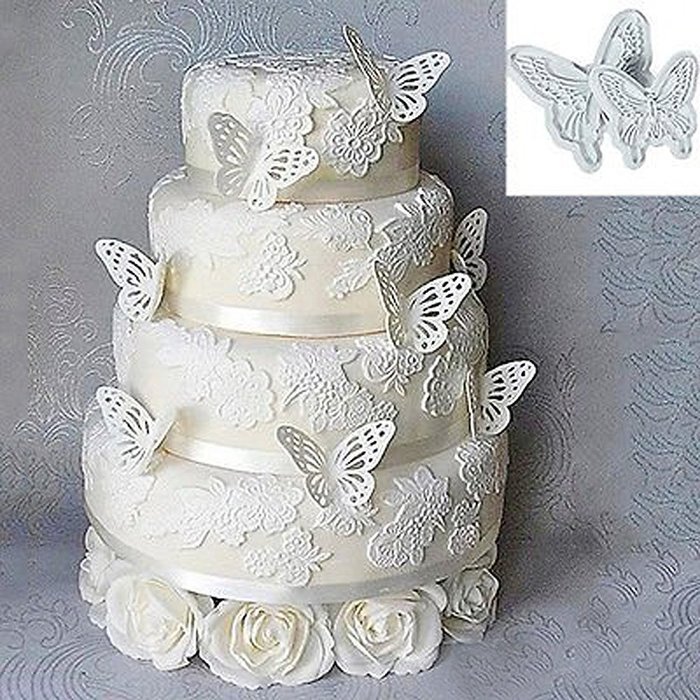 Joinor 2 Pcs Butterfly Cake Mold Sugarcraft Fondant Cookie Plunger Cutters Decorating Kit Random Color