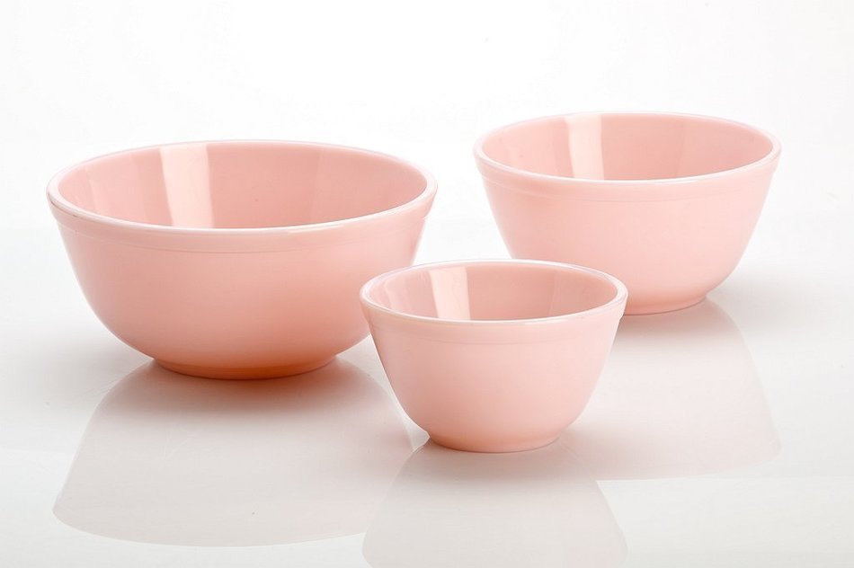 3 Piece Set Pink Milk Glass Mixing Nesting Bowls