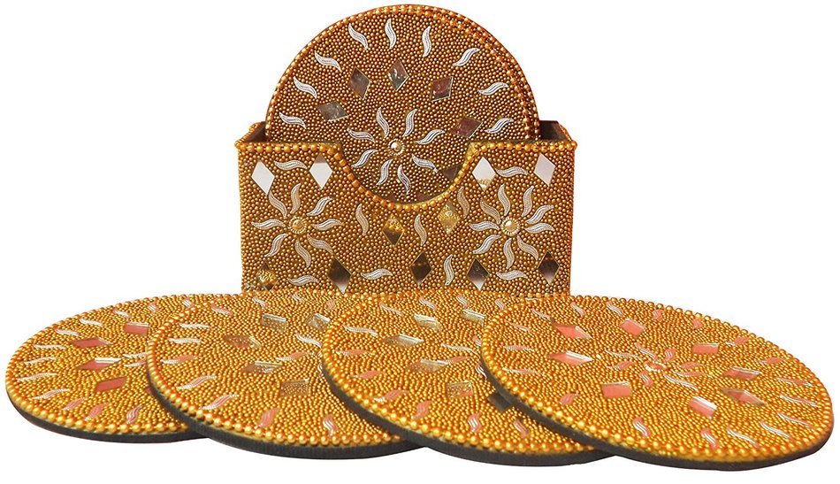Indian Elegant & Decorative Traditional Tea Coaster Made with Lac , Decorative & Elegant Home & Office Purpose N4
