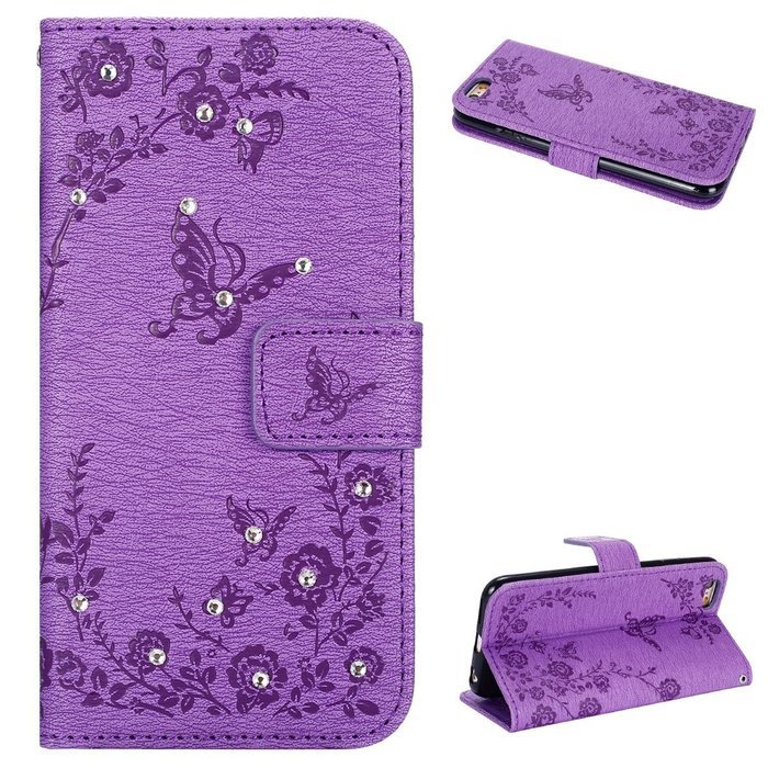 iPhone 7 Case,iPhone 7 Wallet Case,Phezen Serect Garden Series Butterfly Flower Bling Diamod Inlaid PU Leather... N17