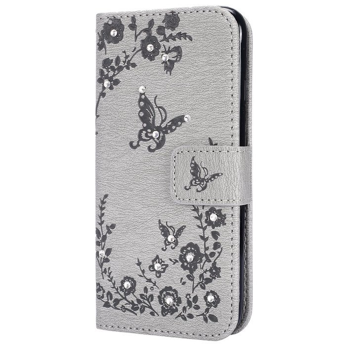 iPhone 7 Case,iPhone 7 Wallet Case,Phezen Serect Garden Series Butterfly Flower Bling Diamod Inlaid PU Leather... N33