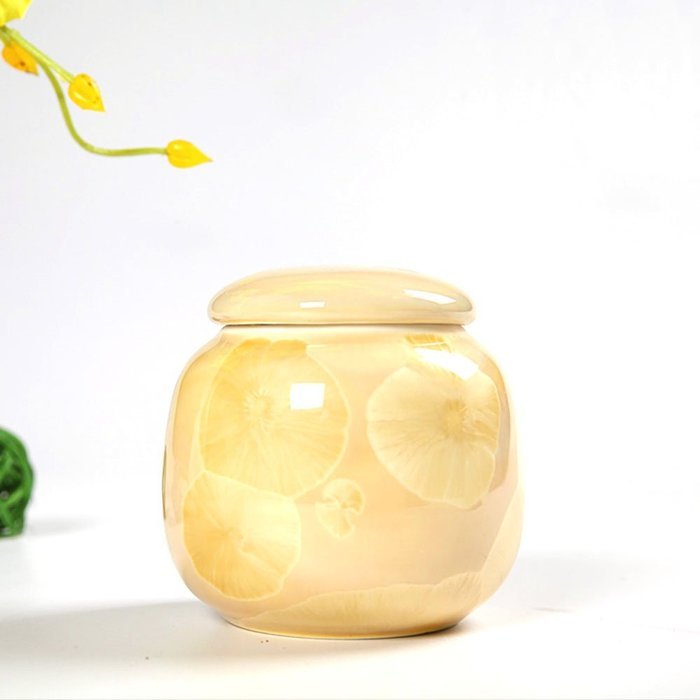 XDOBO Mini Crystalline Glaze Ceramic Tea Tin Pot Tea Sealed Storage Container (yellow) N4