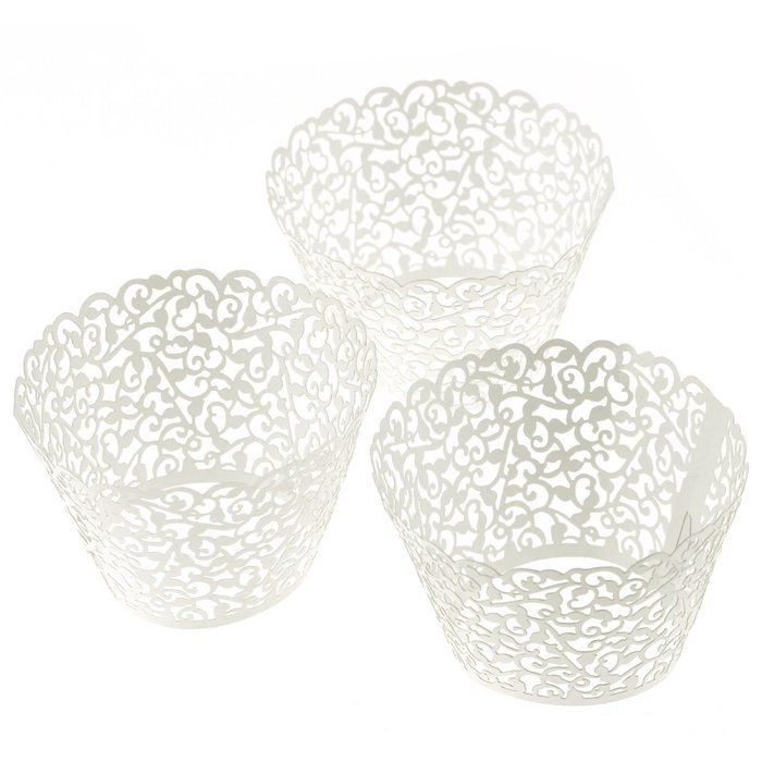 Wuudi 60pcs White Lace Laser Cut Cupcake Wrapper Liner Baking Cup Muffin Trays Case for Wedding Birthday Party... N3