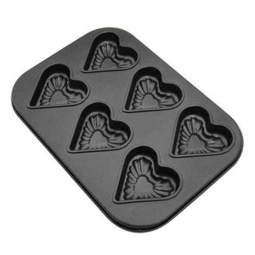 Stock Show 1Pcs 6 Cavity Heart-shaped Stainless Iron Cake Mould/Pan/Modle/Pattern/Mold,Black N3