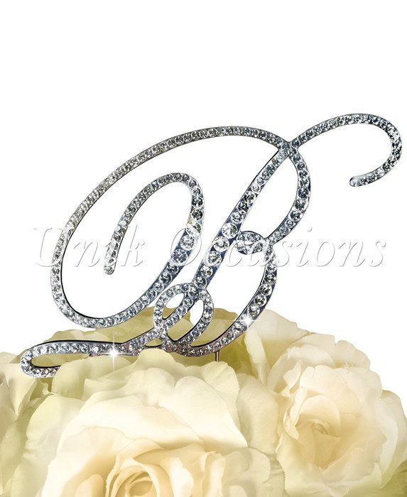 Victorian Collection Monogram Rhinestone Cake Topper - Large - Silver (4.75" Tall) (Letter M) N9