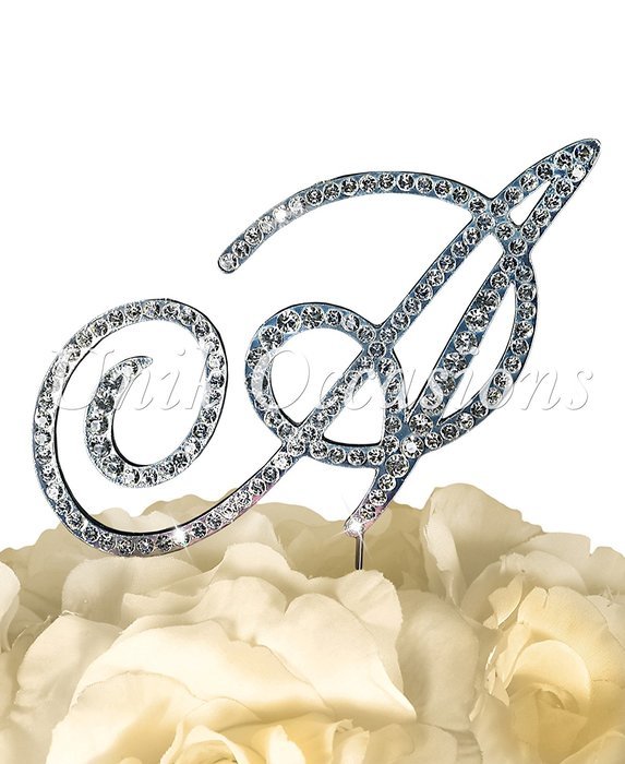 Victorian Collection Monogram Rhinestone Cake Topper - Large - Silver (4.75" Tall) (Letter M) N10
