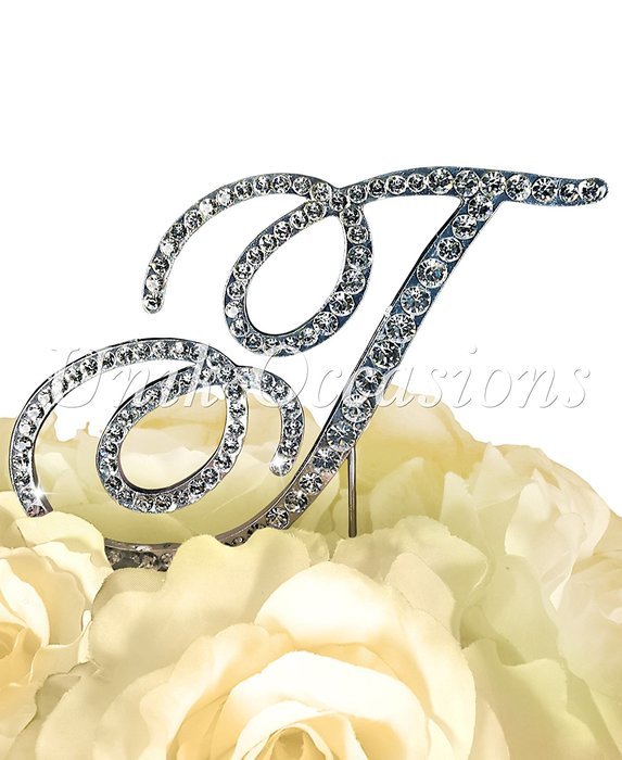 Victorian Collection Monogram Rhinestone Cake Topper - Large - Silver (4.75" Tall) (Letter M) N11