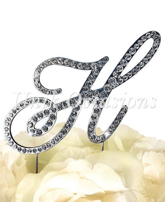 Victorian Collection Monogram Rhinestone Cake Topper - Large - Silver (4.75" Tall) (Letter M) N12