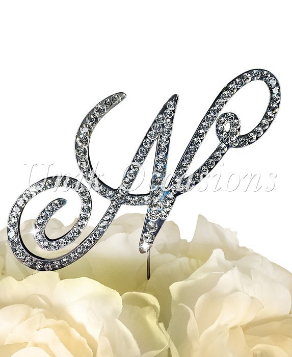 Victorian Collection Monogram Rhinestone Cake Topper - Large - Silver (4.75" Tall) (Letter M) N13