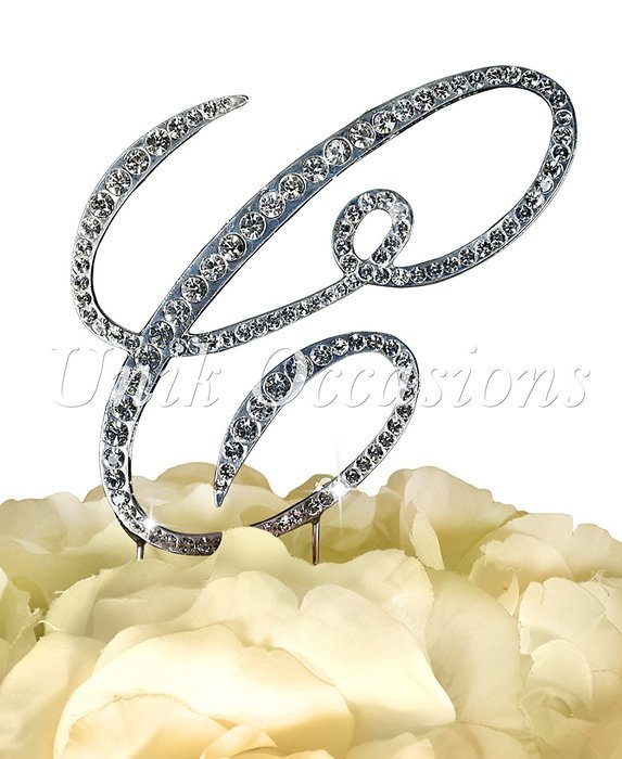 Victorian Collection Monogram Rhinestone Cake Topper - Large - Silver (4.75" Tall) (Letter M) N17