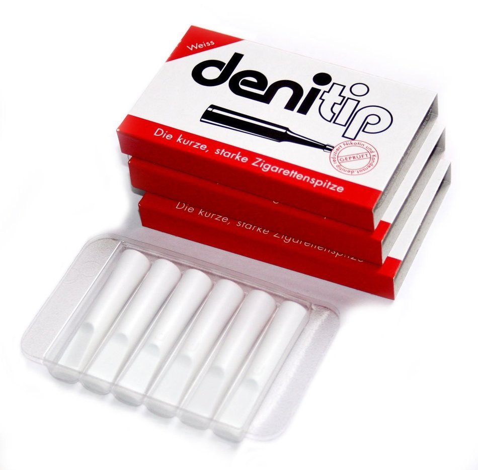Denicotea Denitip Disposable Cigarette Filters 6 pieces per pack - Weiss White (5pks x 6 - 30 Total Filters)