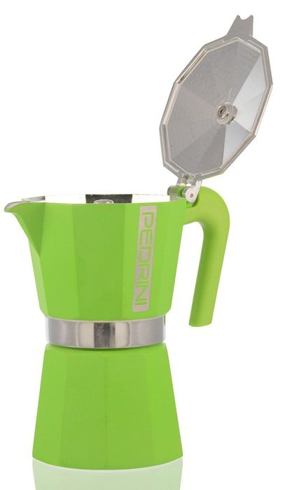 Pedrini Italy Colours Collection Stovetop Moka Espresso Maker 1, 2, 3, and 6 Cup Green, Pink, and Blue with Italian... N18