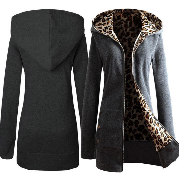 Coat,Morecome Women Plus Velvet Thickened Hooded Sweater Leopard Zipper Coat N15