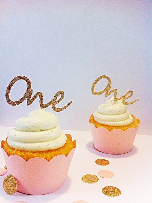 Gold Glitter One Cupcake Toppers - party supplies N4