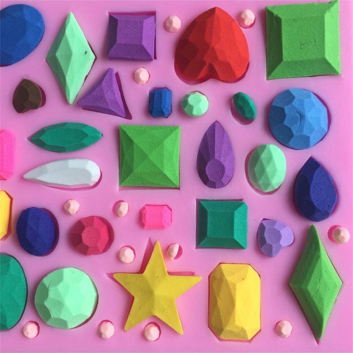 FLY More Kinds Gemstone Shape 3D Silicone Mold For Cake Decorating Baking Mould,Pink N6