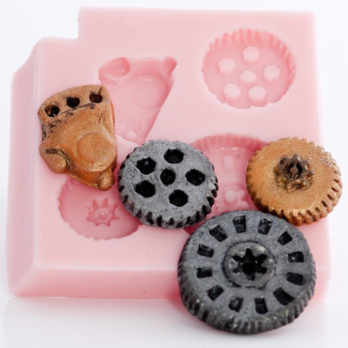 Small Steampunk Gear Mold Easy To Use Flexible Silicone Food Safe Fondant, Chocolate, Candy, Resin, Polymer Clay... N10