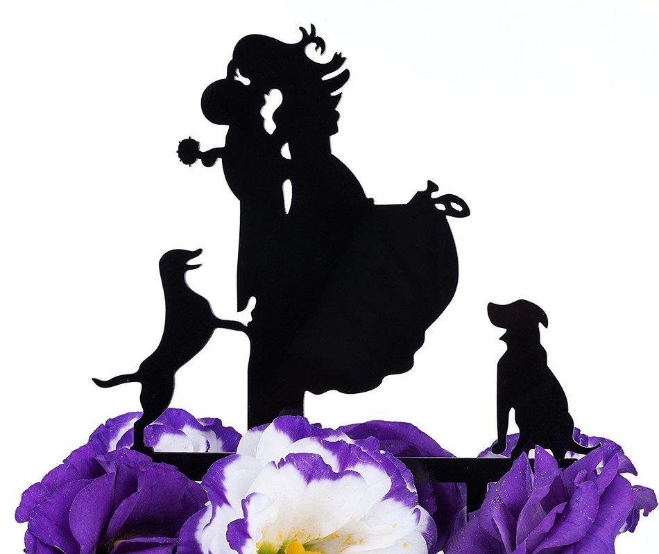 LOVENJOY with Gift Box Love Her Love Her Dog Silhouette Acrylic Wedding Engagement Cake Decoration Topper Black... N16