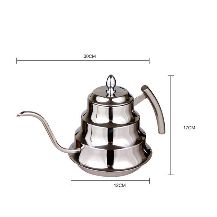 Oak-Pine 1.2 Litre Stainless Steel Coffee Drip Kettle, Gooseneck Drip Tea Pot, Pour Over Method, Silver N4
