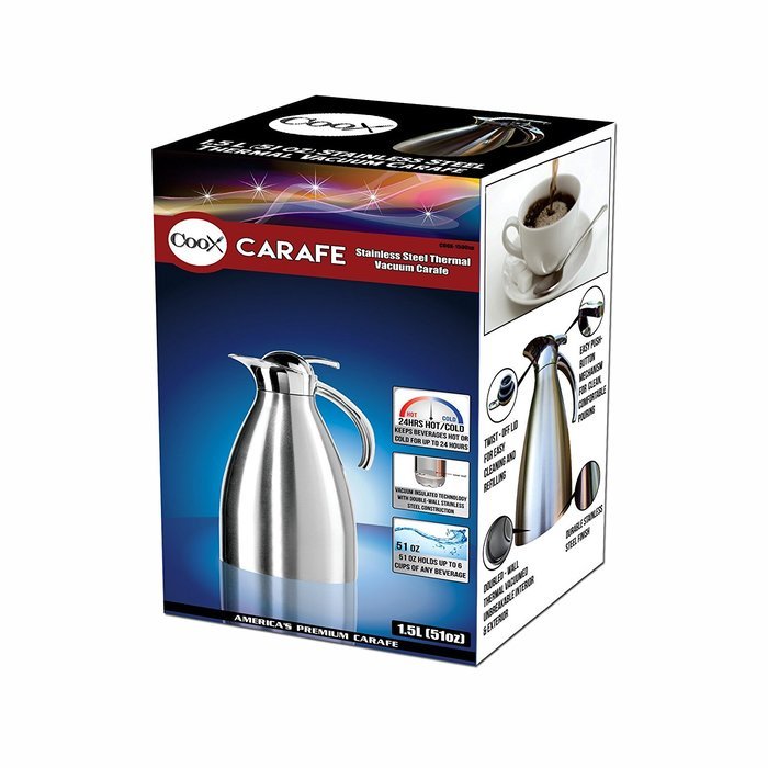 COOX 1.5L Stainless Steel Thermal Carafe Pitcher - Unbreakable Double Wall Vacuum Insulated Jug for Coffee or... N2