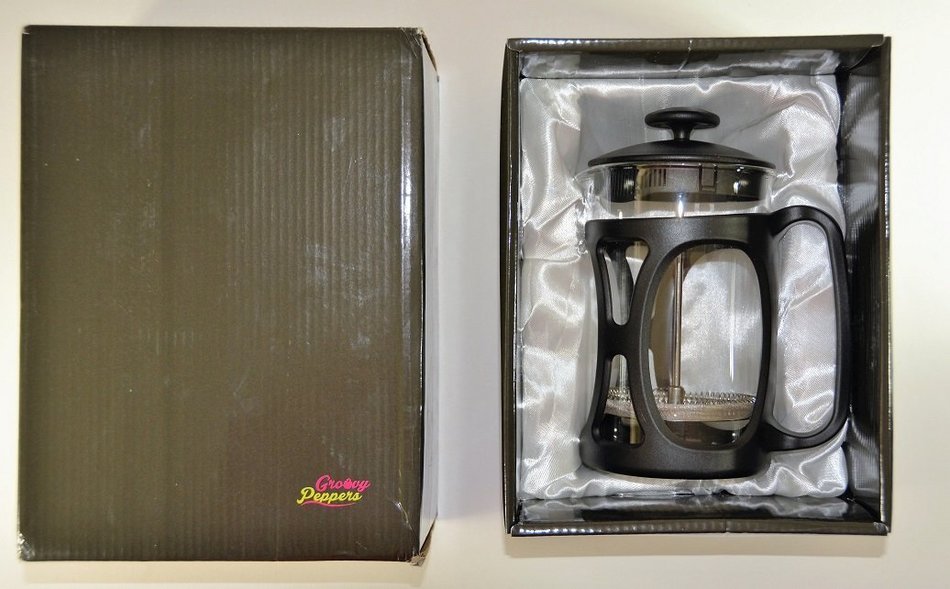 Groovy Peppers, French Coffee Press, Heat-proof Glass & plastic, 27ounce (6 cups) Black N4